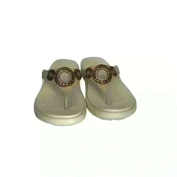 Crocs Sanrah Diamante Wedge Oyster/Rose Gold Women's 4W  (D264) - Picture 3 of 8